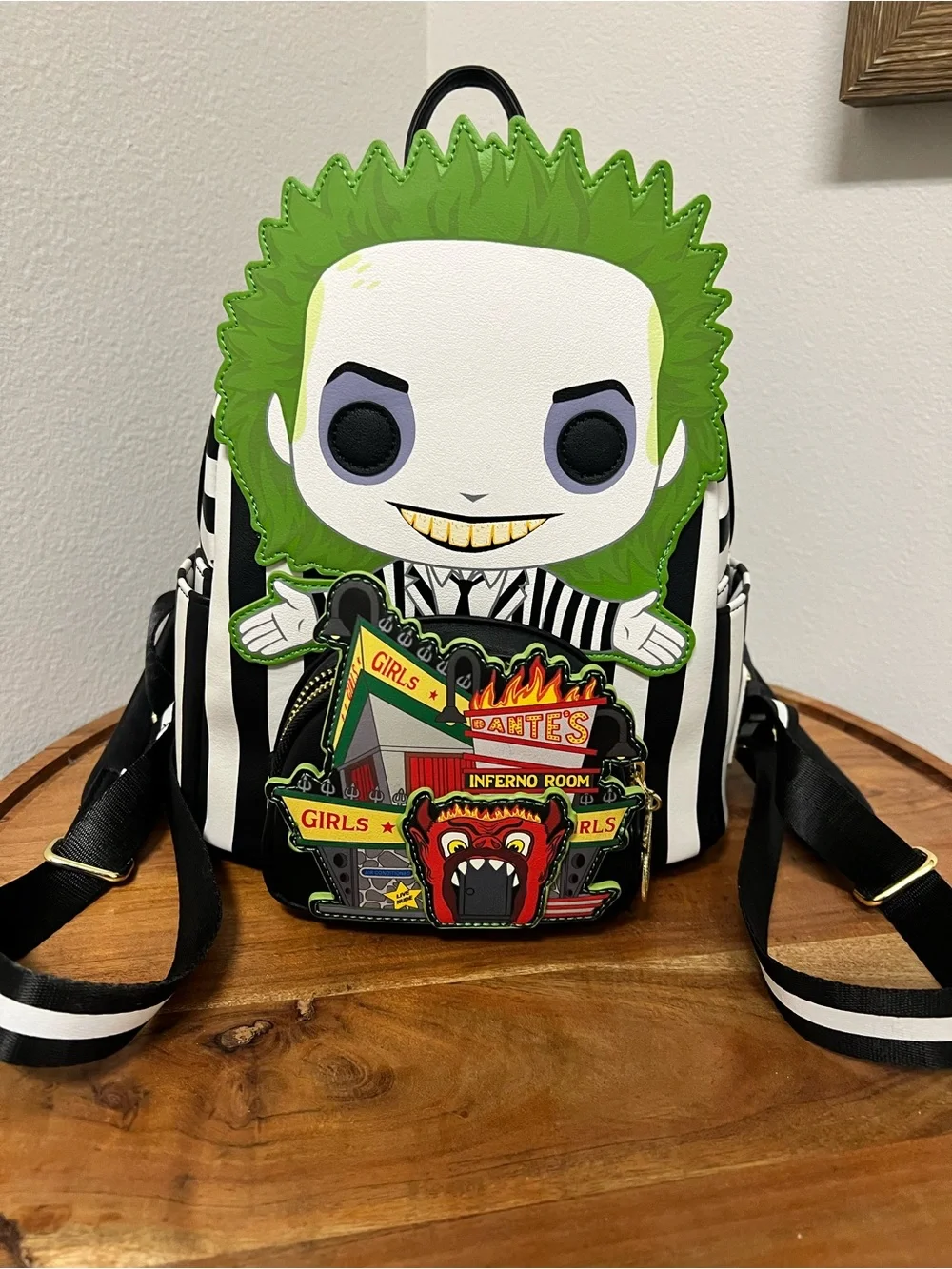 Loungefly Black White Green Beetlejuice Mini Backpack